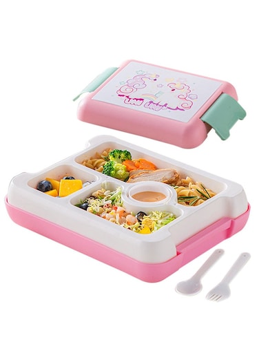 Cute Bento Lunch Box for Kids with 3 Compartments and Sauce box, 1000ml Leak Proof Food Container Dinosaur Design