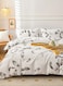 Home King size 6 piece duvet cover set, white bed linen with gray feathers.