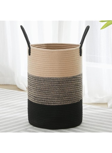 VIPOSCO Tall Laundry Hamper, Woven Rope Storage Basket for Blanket, Toys, Dirty Clothes in Living Room, Bathroom, Bedroom - 30L Brown &amp; Black