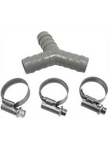 Washing Machine Dishwasher Drain Hose Y Piece Joiner Connector Splitter Kit 17mm (Grey+3 clamps)