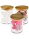 LilGift ARAD 3 Pcs Cotton Ball, Swab, Q-tip Storage, Clear Acrylic Jar Container with Bamboo Lid, Easy Organization on Bathroom Counters, Under Sink Placement or Vanity Tables-3.25" D x 4.5" H