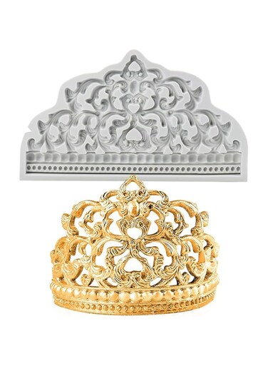DELFINO Crown Cake Fondant Molds, Sugar Craft Crown Baroque Style Silicone Mold for DIY Baking Cupcake Topper Chocolate Candy Pastry Jewelry Clay Cake Decorating