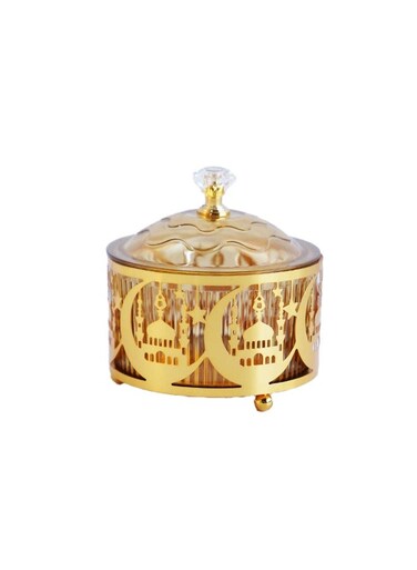 Smart Ramadan Metal Snack Box with Lid   Desert serving platter with transparent lid, inspired by mosque adding an elegant touch to your Ramadan decorations in your office or home. Perfect for celebrating Eid al-Fitr, Ramadan, or weddings.