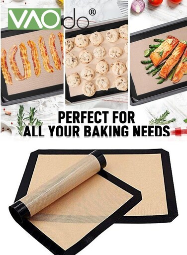 2 Pack Silicone Baking Mat Reusable Baking Mat Non-Stick Food Safe Silicone Mats for Baking Oven Baking Sheet for Making Cookies Macaroons Bread Black