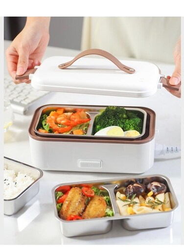 Electric Lunch Box, Plug-in Heated Food Warmer, Double-Layer Stainless Steel Bento Box, Suitable for School, Work, and Travel