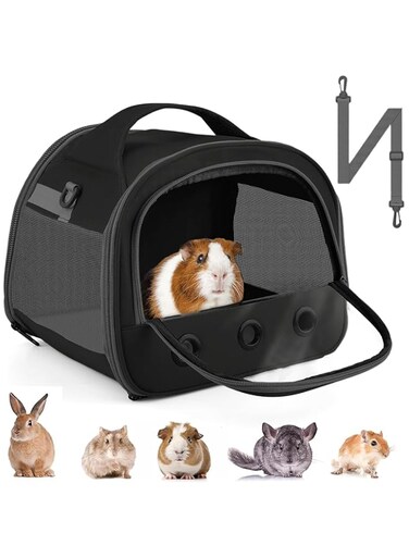 Masroo Guinea Pig Carrier Bag, Portable Small Animal Carrier Pouch for Hamster Chinchilla Rabbit Gerbil Hedgehog Sugar Glider Outgoing Travel Carrying Case - Grey