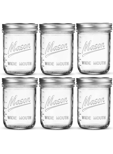 Strayelf Mason Jars, Wide Mouth Mason Jars with Lids &ndash;16oz Glass Jars, Overnight Oats Jars with Lids, Perfect For Canning, Fermenting, Pickling, And Jar Decor, Microwave, Freezer &amp; Dishwasher Safe