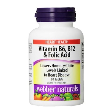 Webber Naturals Vitamin B6, B12 &amp; Folic Acid Capsules, Pack of 90&rsquo;s