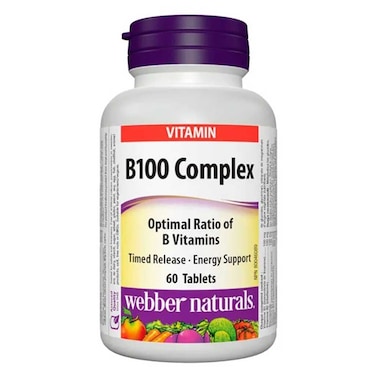 Webber Naturals B100 Complex 100mg Tablets For Energy Support, Pack of 60&rsquo;s