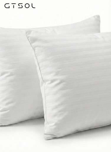 Set of 2 Hotel-Style Sleeping Pillows &acirc;&euro;&ldquo; Soft Fluffy Microfiber, Hypoallergenic, Stripe Design, Back &amp; Neck Support