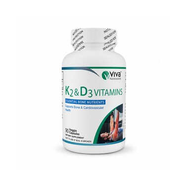 Viva Nutraceuticals K2 &amp; D3 Vitamins Essential Bone Nutrients 90 Veggie Capsules