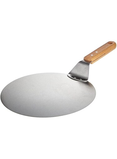 Beauenty 10 Inch Stainless Steel Pizza Peel Shovel with Wooden Handle Cake Shovel Baking Tools Cheese Pizza Shovels Paddle for Baking Homemade Pizza Bread, Silver, LZM34, 43.5 * 25.5 * 7cm