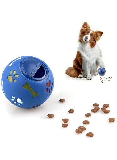 KASTWAVE Dog Treat Ball, Dog Puzzle Feeder for Pet Dogs Puppy Cat, Dog Treat Dispensing, Interactive Toys Training Games for Dogs Cats, Pet Dogs Pet Exercise Game Puzzle Ball IQ Training Ball (Blue)