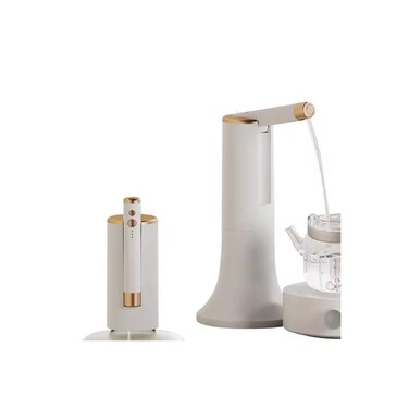 Folding Storage Water Pump, Desktop Quantitative Water Dispenser, White with Gold Accents