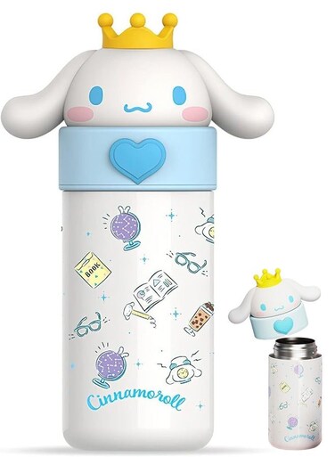 Kawaii Water Bottle Cartoon Thermos Water Bottle Cute Insulated Water Bottle Stainless Steel Water Cup for Hot or Cold Drinks for Hiking Camping Traveling Office School Car (350ML White)