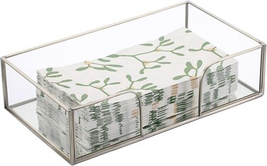 BSTKEY Silver Glass Napkin Holder with Mirror Bottom - Rectangle Tissue Paper Towel Storage Tray