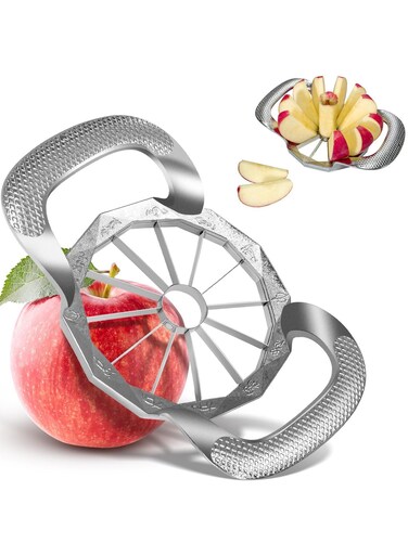 Slicer, Apple Slicer and Corer, All-metal Construction Apple Cutter with 12 Stainless Steel Blades, Large Apple Corer Slicer for Up to 4 IN Apples with Comfortable Wider Non-slip Handle