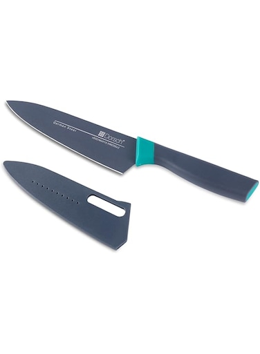 Danish Design 7-Inch Chef Knife   High Carbon German Steel Blade   Ultra-Sharp Precision Cutting   Non-Stick Coating   Ergonomic Handle   Anti-Rust Design   Protective Sheath Included (7 Inch Knife)