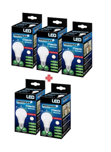 Milanlux Led Bulb, Non-Dimmable , 1350 Lumen, Warm White (3000), 15W = 100W, E27 Base, Buy 3 Get 2 Free