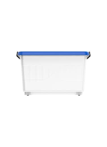 33L Clear Plastic Storage Box With Wheels &amp; Lockable Lid (Blue)