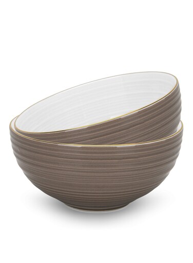 2-Piece Soup Bowl 620mL, Ceramic Bowls 14.5cm Firmina Series, Elegant Golden Rim Bowls, New Bone China Smooth Glossy-Finish Bowl for Soup, Salad, Pasta, Rice (Brown)
