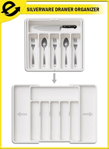 Kitchen Drawer Cutlery Organizer Flatware Drawer Tray, Adjustable Cutlery Tray, Utensil Kitchen Holder for Spoons Forks Knives Drawer Cutlery Tray Organizer