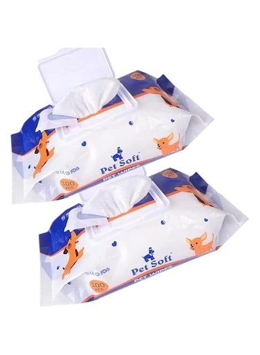 Ksaid Dog Wipes Cleaning Deodorizing Grooming Wipes Hypoallergenic Puppy Paw Wipes for Doggie Cat Face Body Bult Eye Extra Thick Strong Soft Alcohol Free 8X6 INCH (2 bag=200 pieces)
