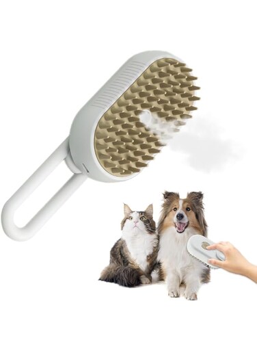 XVersion Steamy Cat Brush 3 In1 Self Cleaning Hair Brush with Steam for Massage Multi Pet Hair Comb for Removing Tangled and Loosse Hair Pets Grooming Supplies for Cat and Dog (Off-White)