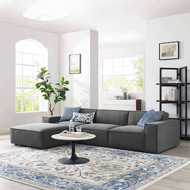 Karnak Hampton 3-Seater Polyester L-Shape Sofa - Dark Grey