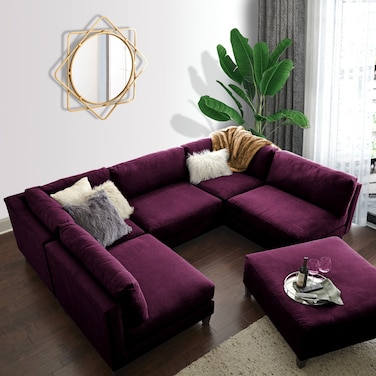 Karnak Delsie 5 Seater U-Shape Velvet Sofa - Old Mauve