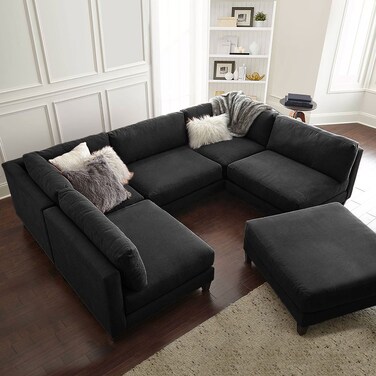 Karnak Delsie 5 Seater U-Shape Velvet Sofa - Black