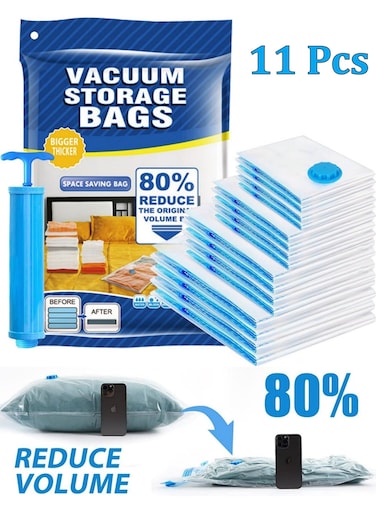 Space Saver Bags, 10 Pcs Vacuum Storage Bags with 1 Pcs Hand Air Pump, (2 Pcs 100x80cm), (4 Pcs 80x60cm), (4 Pcs 70x50cm),Compression Bags Space Saver Bags Vacuum Seal Bags