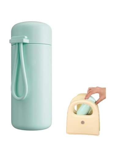 KWSLIN Mini Insulated Water Bottle, 200ml Stainless Steel Leakproof Thermos Water Bottle, Small Travel Water Bottle with Carry Handle for Hot and Cold Drinks, Perfect for School Travel, Mint Green