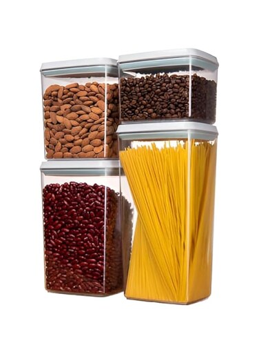 Kitty Pop Up Lid Food Storage Containers: One Touch Baby Milk Powder Dispenser, Clear Storage Airtight for Pantry Kitchen, Pop Containers for Organizing (White 4pc set 1200+2000+2700+3300ml)