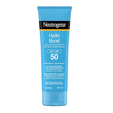 Neutrogena Hydro Boost Water Gel Lotion Sunscreen SPF 50 &ndash; 88ml   Broad Spectrum UVA/UVB Protection, Water &amp; Sweat Resistant (80 min), Hydrating &amp; Non-Greasy, Won&rsquo;t Clog Pores