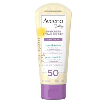 Aveeno Baby Mineral Sunscreen Lotion SPF 50, With Zinc Oxide Active Naturals For Sensitive Skin, 88ml Travel Size