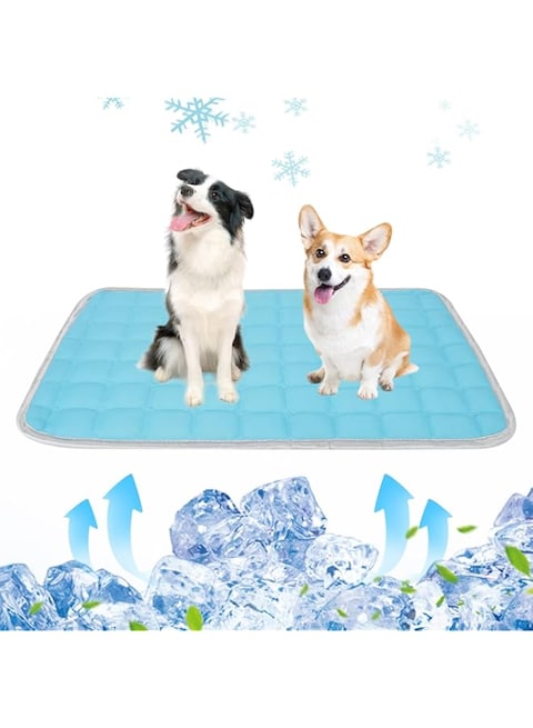 Dog Cooling Mat 70 x 50cm Summer Self Cooling Mat for Dogs Puppy Cats Small Animal Rabbit Ice Silk Pet Self Cooling Mats Pet Cooling Blanket Keep Cool Pad for Sofa Floor Car Seat Pet Bed (Blue)