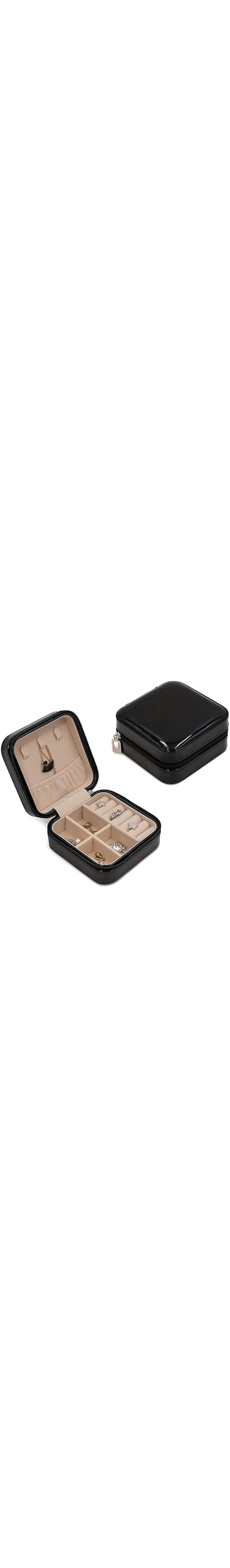ELECDON Compact Travel Jewellery Box - Mini Organizer for Earrings, Rings, Necklaces, Bracelets &amp; Brooches - Gift for Women &amp; Girls - Black