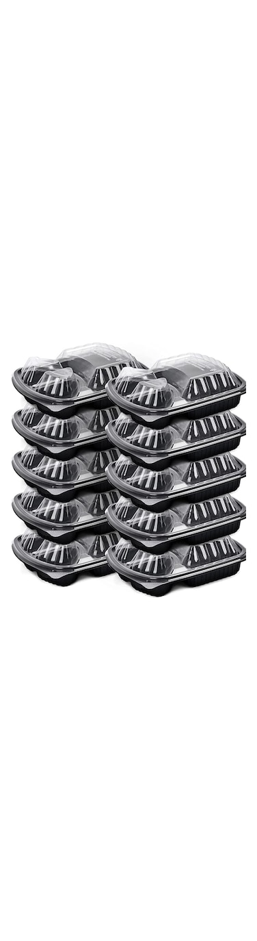 Alsaqer [5 Pack] 3 Section Black Base with Lids Food Storage Container  Disposable Food Container   Meal Preparation Containers   Lunch Boxes Microwave   Freezer Safe (3 Compartment), 32 oz