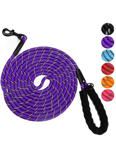 YOBOKO Luminous Explosion-proof Dog Leash Reflective Strip Pet Dog Lead Leash Dog Chain Walking Traction Rope Super Long 3M Leash for Strong Dogs Outdoor Training Lead Leash (Purple, 1.2CM X 3M)