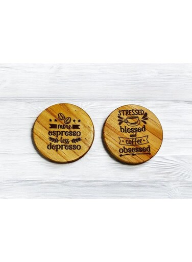 Wooden Coaster, Engraved, Set of 2, Coffee, Owl &amp; Tree Design (Wooden Coaster, Coffee Design 1)