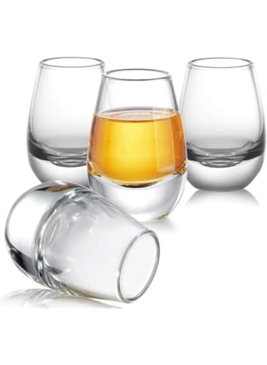 Small Sake Glasses Cups, 1.35 Ounce Clear Cold Saki Cup Set of 4 for Japanese Sake Carafe Liquor with Heavy Base Design