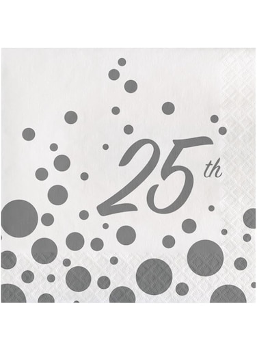 Creative Converting 16-Count Paper Lunch Napkins, 25th Anniversary, Sparkle and Shine Silver