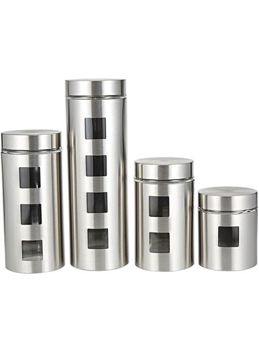 Harmony 2724623293059 Canister With Coat 4 Pieces Set, Glass/Stainless Steel