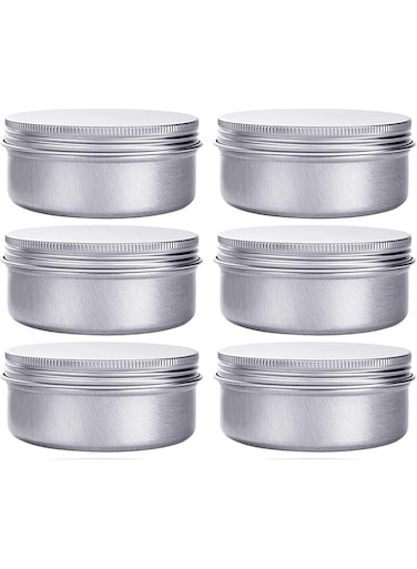 6 Pack Aluminum Tin Cans, Metal Round Jars Small Tin Screw Cap Containers, Durable Lightweight Reusable, Prevent Eliminates Risk of Melting or Leaks, Empty Travel Jars For Candles, Salve, Cosmetics