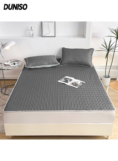 3-Piece of Ice Silk Cooling Bedding Set,Extreme Heat Cooling Bedding Set,Anti-Slip Latex Cool Silk Bed Cover with Pillowcases,for Summer Heat,Breathable Sheets,Night Sweat Relief,180*200CM,Grey