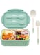 Khazna Bento Box, 3 Compartments 1402ml Lunch Box For Kids and Adults with Reusable Spoon and Fork, Leakproof Food Container for On the Go Meal, Microwave Safe (Green)