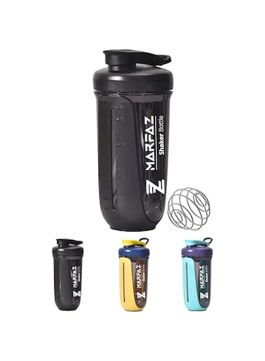 MARFAZ Protein Shaker Bottle, 680ml, Blender Ball, Leak Proof, BPA Free, for Gym, Fitness, Workout, Daily Drinking (Black)