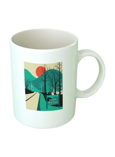 Print Welcome To Twin Peaks Printed Ceramic Mug White/Orange/Blue Standard