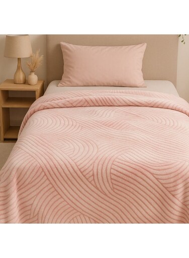 Decor Jacquard Flannel Blanket &acirc;&euro;&ldquo; Double (200x220 cm)   Knitted Abstract Leaf Embossed   Pink   Ultra-Soft, All-Season Comfort